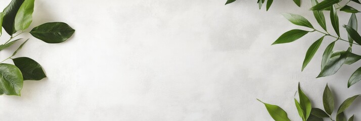 Poster - Fresh green leaves arranged on a neutral background with ample copy space for text or design placement. Generative AI