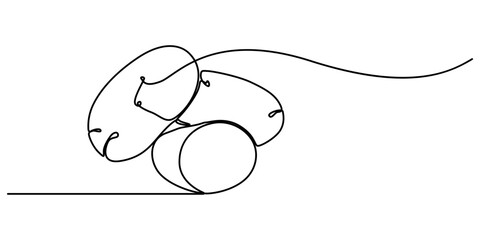Poster - Potatoes vector illustration. One continuous line drawing art illustration with lettering organic potatoes, One line drawing features two potatoes in a simple and elegant continuous line, creating.