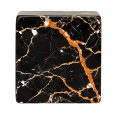 Poster - Black marble block with orange and white veining pattern on a neutral background for design and decor on white background , cut out.
