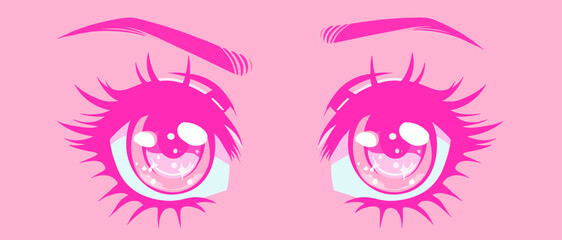 Poster - Bold fashionable graphic vector illustration of a pair of anime eyes of a female character for t-shirt printing.