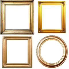 Poster - Four elegant gold frames arranged on a solid black background showcasing a minimalist design on white background , cut out.