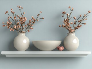 Poster - Elegant Shelves with Decorative Vases and Floral Arrangements