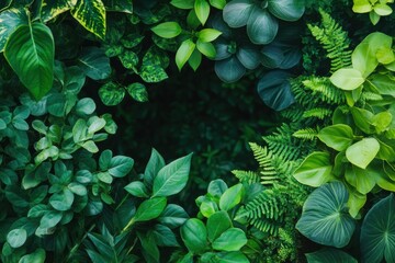 Fototapete - Vibrant green foliage creating a natural border with plenty of copy space for text and design elements. Generative AI