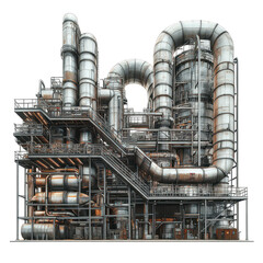 Poster - A large industrial factory filled with complex piping and tubes during daytime, a huge factory with many pipes and tubes in it, transparent background.