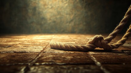 Wall Mural - A rope is laying on the ground in front of a wall