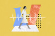 © deagreez - Contemporary poster trend art collage of happy doctor cardiologist walk hear-rate flask laboratory research science healthcare