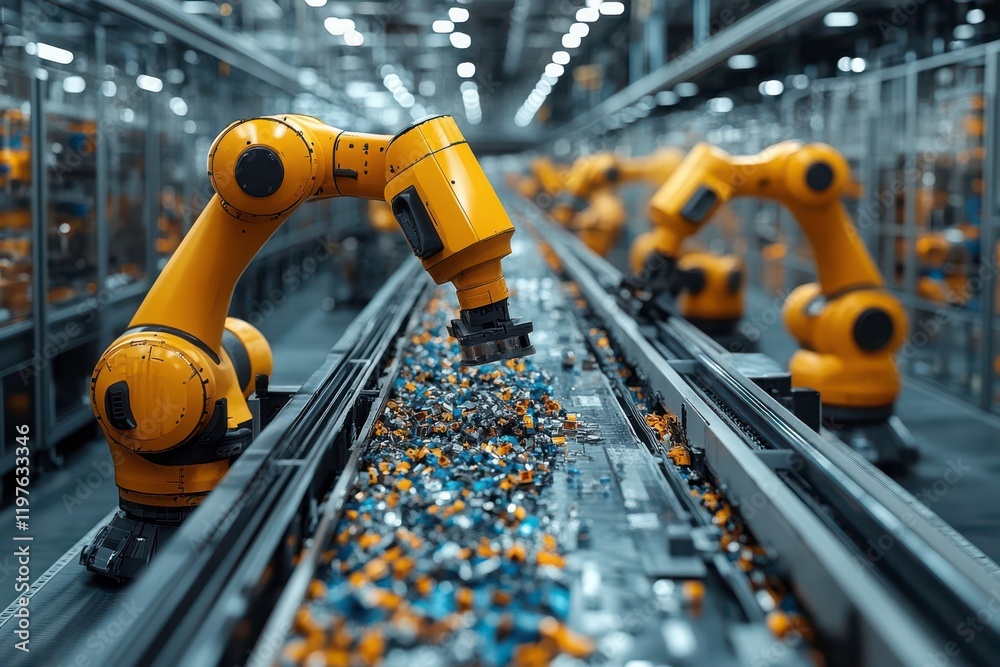 Automated Robotics Handling Materials in Warehouse Stock Photo | Adobe ...