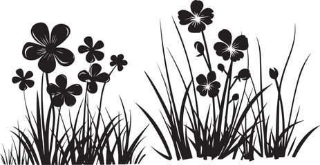 Grass and flowers silhouette graphic vector
