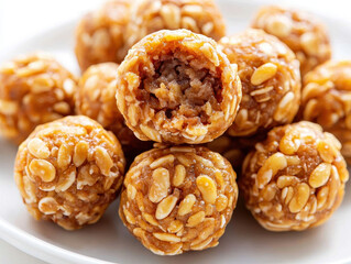 Delicious energy balls made with oats, nuts, and sweet syrup