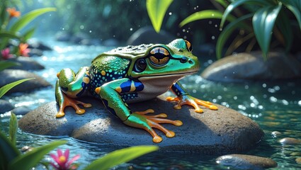 frog in the water makro