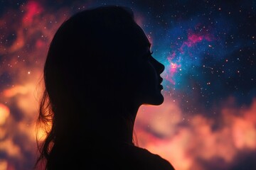 Wall Mural - Woman gazing at stars