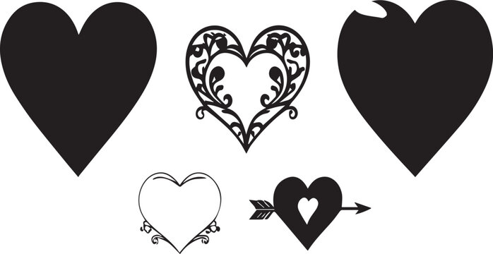 Black silhouettes of hearts. Vector illustration