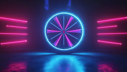 Wall Mural - dart hitting the bullseye on a neon-lit dartboard symbolizing precision and accuracy -