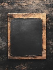 Leinwandbilder - Empty chalkboard on rustic wooden surface offers space for text and creative ideas for various uses. Generative AI