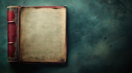 Aufkleber - Blank pages in an antique book resting on a textured green background, inviting creativity and expression in the written word. Generative AI