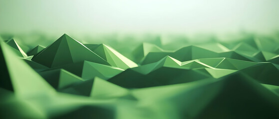 Wall Mural - Futuristic low-poly green triangle field with intricate 3D polygonal designs  -