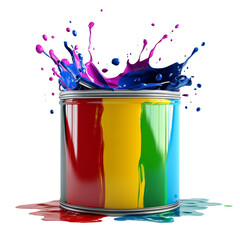 Poster - A paint can overflowing with a vibrant splash of blue, pink, red, yellow and green paint.