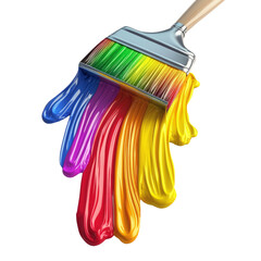 Aufkleber - A paintbrush with vibrant colored paint flowing from its bristles against a black background showcasing the colors mixing and creating streaks.
