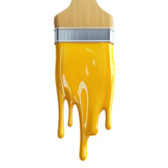 Poster - A close-up image showcases a paintbrush with bright yellow paint dripping from it against a black background.