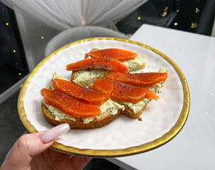 Salmon toast sandwich. High quality photo