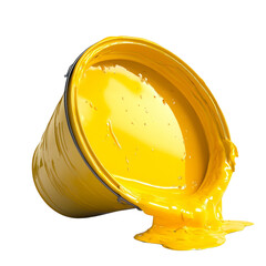 Poster - A tilted yellow paint bucket with paint overflowing and spilling onto a black background.