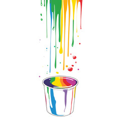 Poster - Dripping rainbow paint fills a transparent cup creating a visually striking and colorful image.