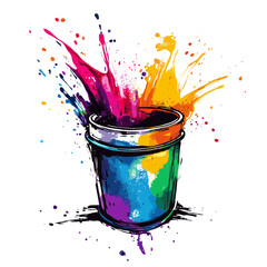 Poster - A vibrant digital illustration depicting a paint explosion from a container showcasing dynamic colors and motion.