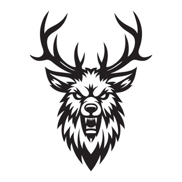 Deer silhouette vector art - outline vector icon, angry  Deer logo, animal collection