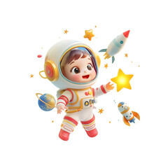 adorable baby astronaut reaching for a star in space