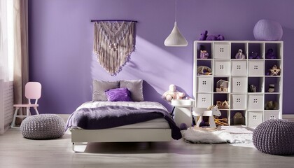 Wall Mural - interior in the color of the year 2025 Amethyst Shadow 