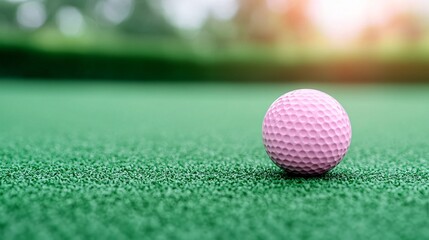 Wall Mural - Pink golf ball on green putting green.