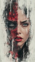 Poster - Layered emotions in textured art emotional portrait creative studio abstract environment close-up view human emotion exploration