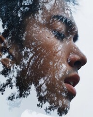 Poster - Surreal emotion blending in portrait nature setting artistic shot close-up view human feelings revealed