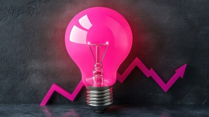 Poster - A vibrant pink light bulb with an upward trend graph, symbolizing innovation, creativity, and growth.