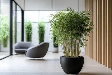 Wall Mural - Modern Interior Design Featuring a Lush Bamboo Plant