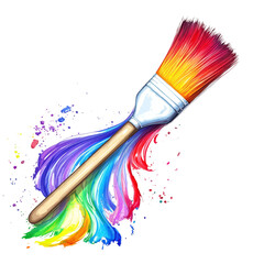 Poster - A paintbrush dynamically splashes vibrant rainbow colors creating an artistic and expressive visual.