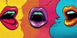 © vefimov - A vibrant and creative display of three lips in various colors and expressions. A modern artistic expression with contrasting colors.