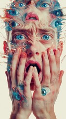 Poster - Fragmented human feelings exploring emotion layering in abstract art studio digital artwork surreal environment