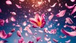 © Tetiana - Pink flower petals falling around single blooming blossom dreamy fantasy elegant