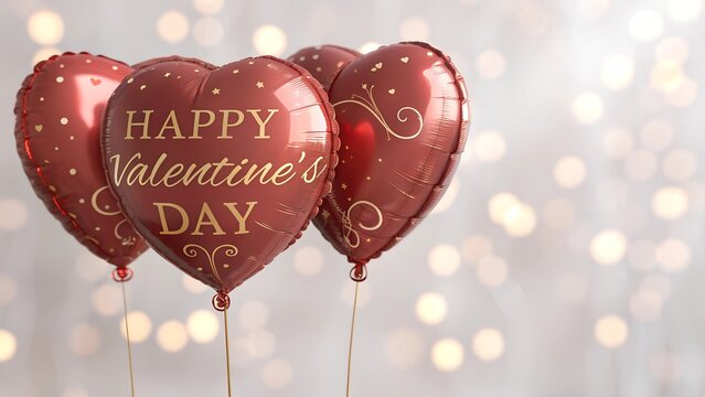3d red foil balloons happy valentines day greeting card with hearts and white background