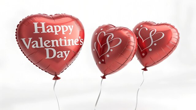 3d red foil balloons happy valentines day greeting card with hearts and white background