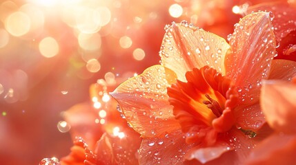 Sticker - Vibrant orange flowers glisten with dew in the warm sunlight of a spring morning