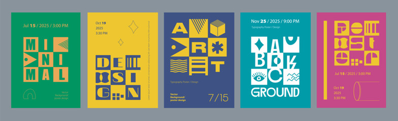 Poster - Abstract cover typography template. Posters layouts with trendy colourful text compositions with playful bold forms and decorative elements. Modern banners set in retro design. Vector illustration.
