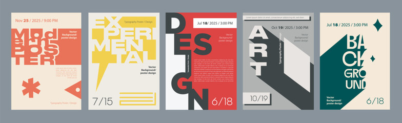 Aufkleber - Abstract cover typography template. Posters layouts with bright decorative vintage compositions with high contrast and dynamic bold text. Modern banners set in retro design. Vector illustration.