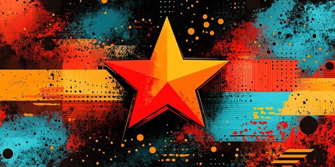 Poster - Bright abstract star design with vivid colors and dynamic patterns on a textured backdrop