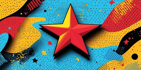 Poster - Vibrant star graphic design with colorful abstract patterns and textures