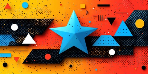 Poster - Bright geometric shapes create a vibrant abstract pattern on a colorful background