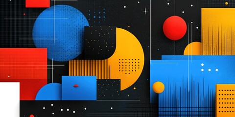 Poster - Bright geometric shapes create a vibrant abstract composition with bold colors and contrasting elements