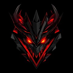 Poster - Red glow on black abstract face with geometrical shapes in dark background, possibly for games or design