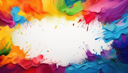 Poster - vibrant multicolored paint splatters backdrop with white space for text or image insert a creative a